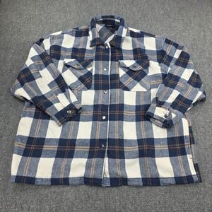 HFX Mens XXL Wool Blend Plaid Flannel  Shirt Jacket Snap Button‎ Up Blue Brown